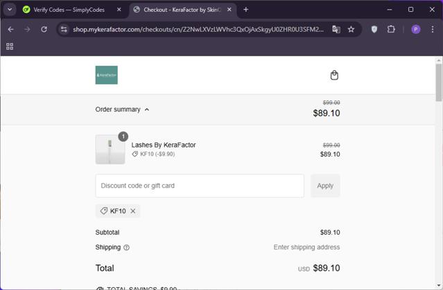 KeraFactor checkout page showing KeraFactor discount code box | Screenshot taken by SimplyCodes community member on Jan 8, 2025
