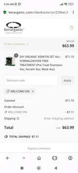 WELCOME10% coupon verification screenshot