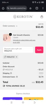 HOLLY15 coupon verification screenshot