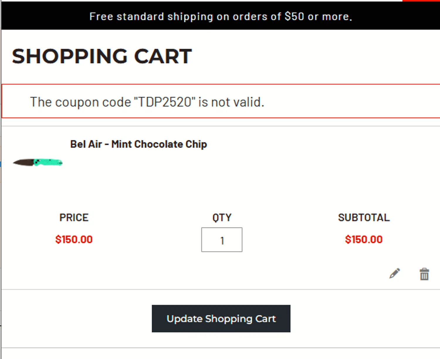 Kershaw discount code screenshot showing code TDP2520 applied at Kershaw checkout page. Uploaded by SimplyCodes community member a2d2c2d211 on Oct 10, 2025