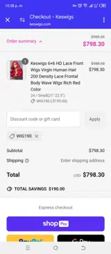 WIG190 coupon verification screenshot