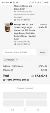 Wig190 coupon verification screenshot
