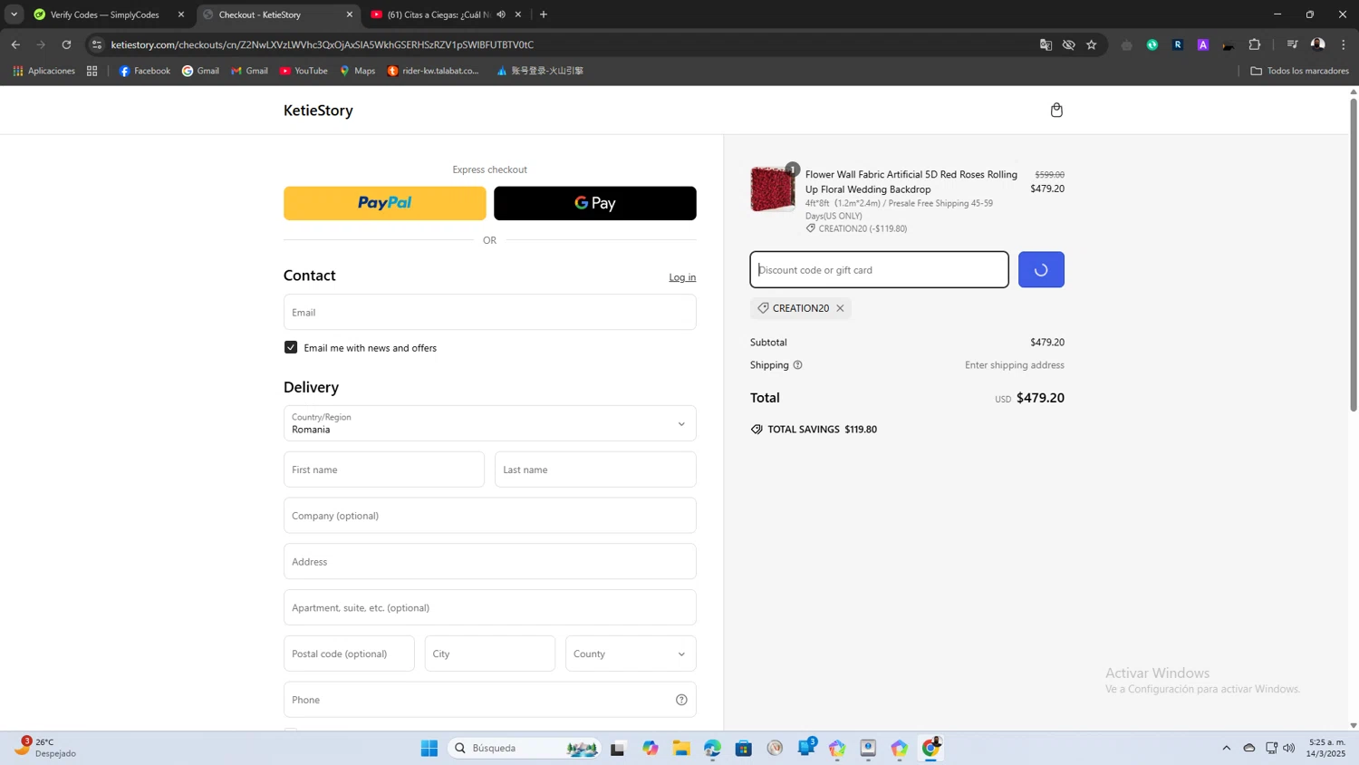 KetieStory promo code screenshot showing code CREATION20 applied at KetieStory checkout page. Uploaded by SimplyCodes community member SaleScout3344 on Mar 14, 2025
