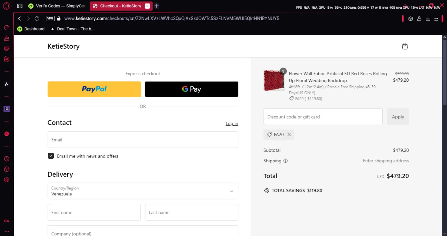 KetieStory promo code screenshot showing code Fa20 applied at KetieStory checkout page. Uploaded by SimplyCodes community member luissi on Jan 3, 2025