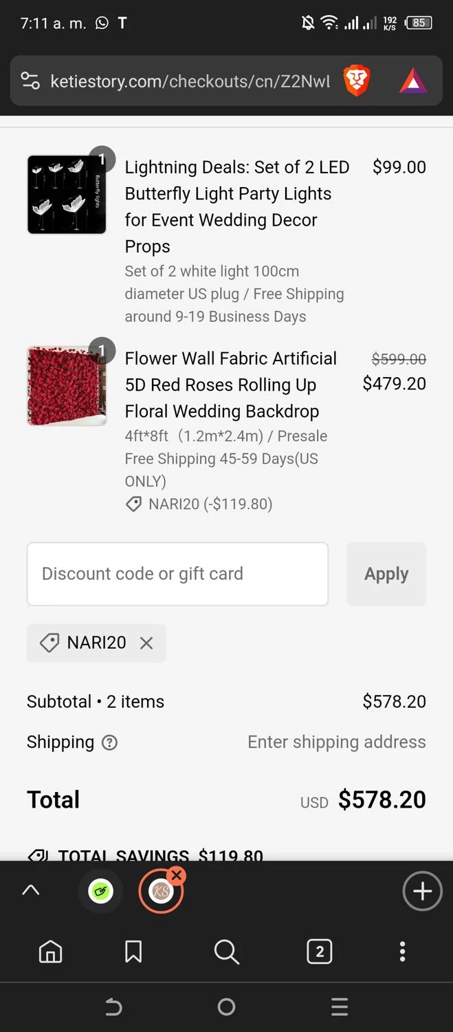 KetieStory promo code screenshot showing code Nari20 applied at KetieStory checkout page. Uploaded by SimplyCodes community member BeaMartinez on Jan 20, 2025