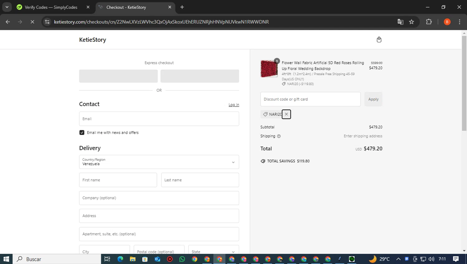 KetieStory promo code screenshot showing code Nari20 applied at KetieStory checkout page. Uploaded by SimplyCodes community member TreasureCurator8902 on Jan 20, 2025