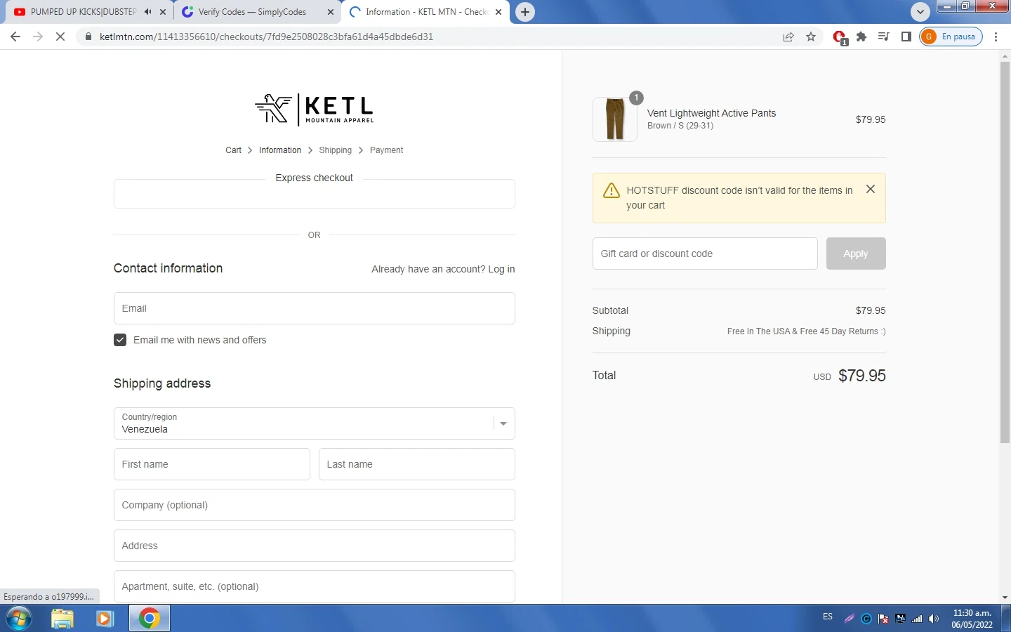 KETL Mtn. checkout page showing KETL Mtn. discount code box | Screenshot taken by SimplyCodes community member on May 6, 2022