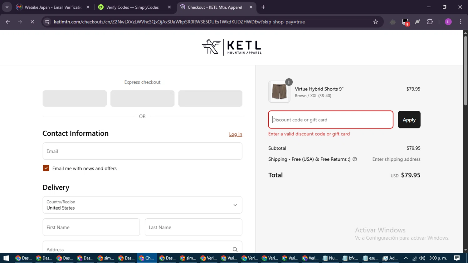 KETL Mtn. discount code screenshot showing code TOTALLYAWESOMETOURS15 applied at KETL Mtn. checkout page. Uploaded by SimplyCodes community member RewardScout5160 on Apr 16, 2025