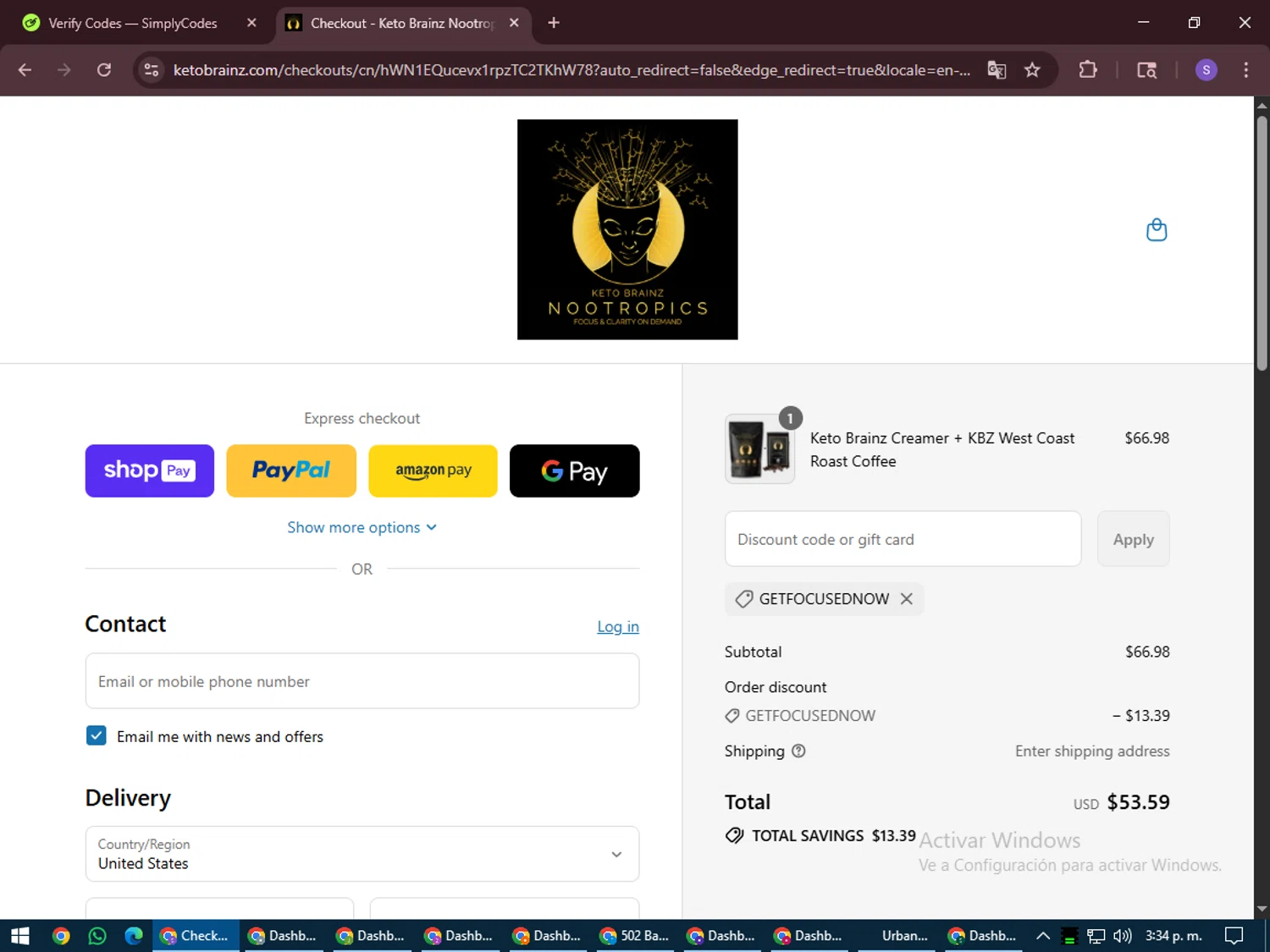 Keto Brainz promo code screenshot showing code GETFOCUSEDNOW applied at Keto Brainz checkout page. Uploaded by SimplyCodes community member LuckyVoyager688 on Jul 30, 2025