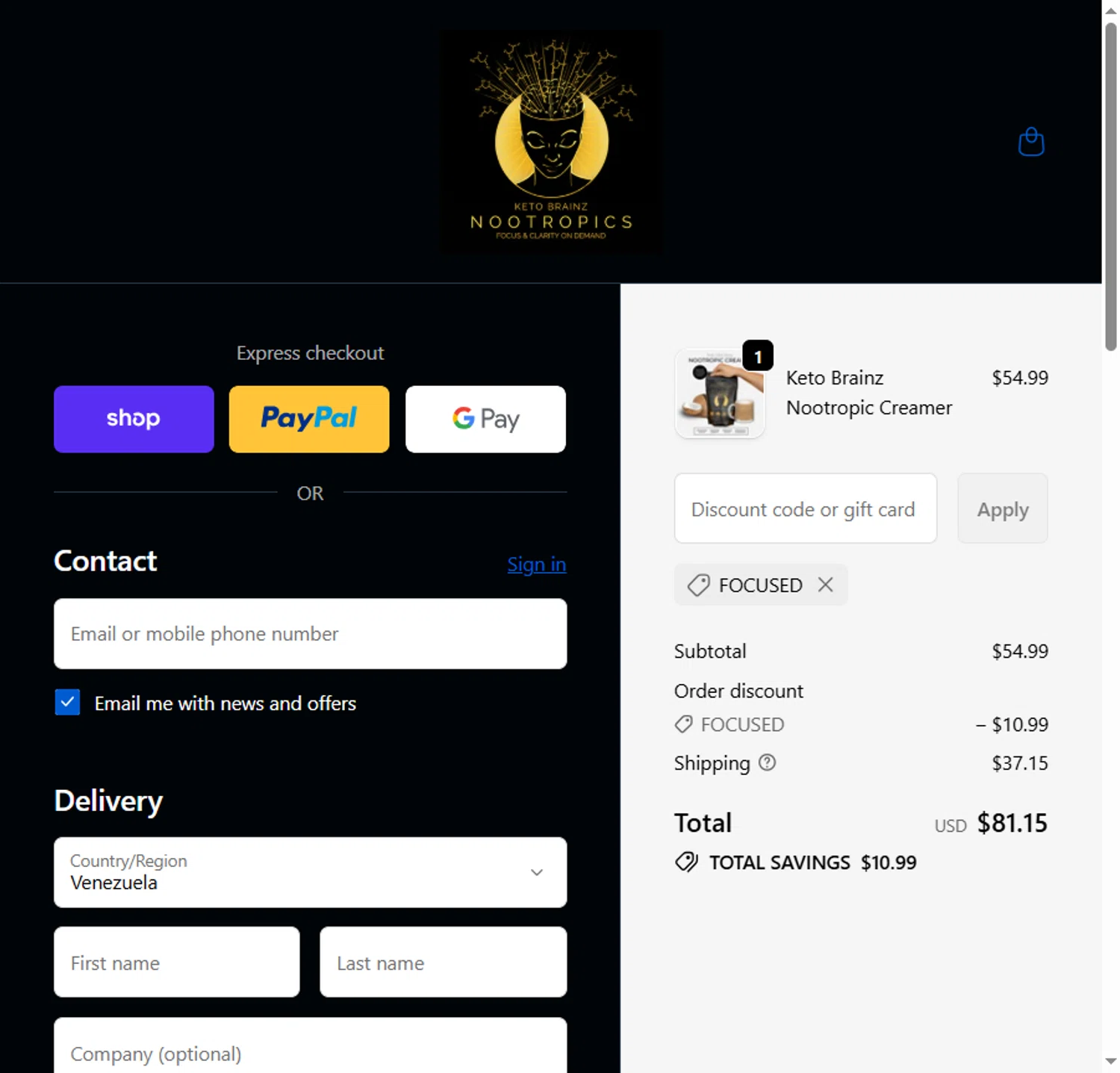 Keto Brainz promo code screenshot showing code FOCUSED applied at Keto Brainz checkout page. Uploaded by SimplyCodes community member Alejandra10 on Dec 9, 2025