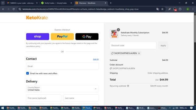 Keto Krate checkout page showing Keto Krate promo code box | Screenshot taken by SimplyCodes community member on Sep 3, 2025