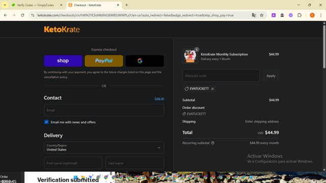 Keto Krate checkout page showing Keto Krate promo code box | Screenshot taken by SimplyCodes community member on Sep 3, 2025