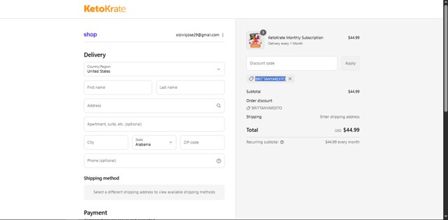Keto Krate checkout page showing Keto Krate promo code box | Screenshot taken by SimplyCodes community member on Sep 3, 2025