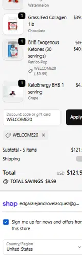 WELCOME20 coupon verification screenshot