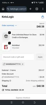 MAMMANATTY10 coupon verification screenshot