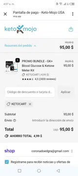 Ketomojo coupon verification screenshot
