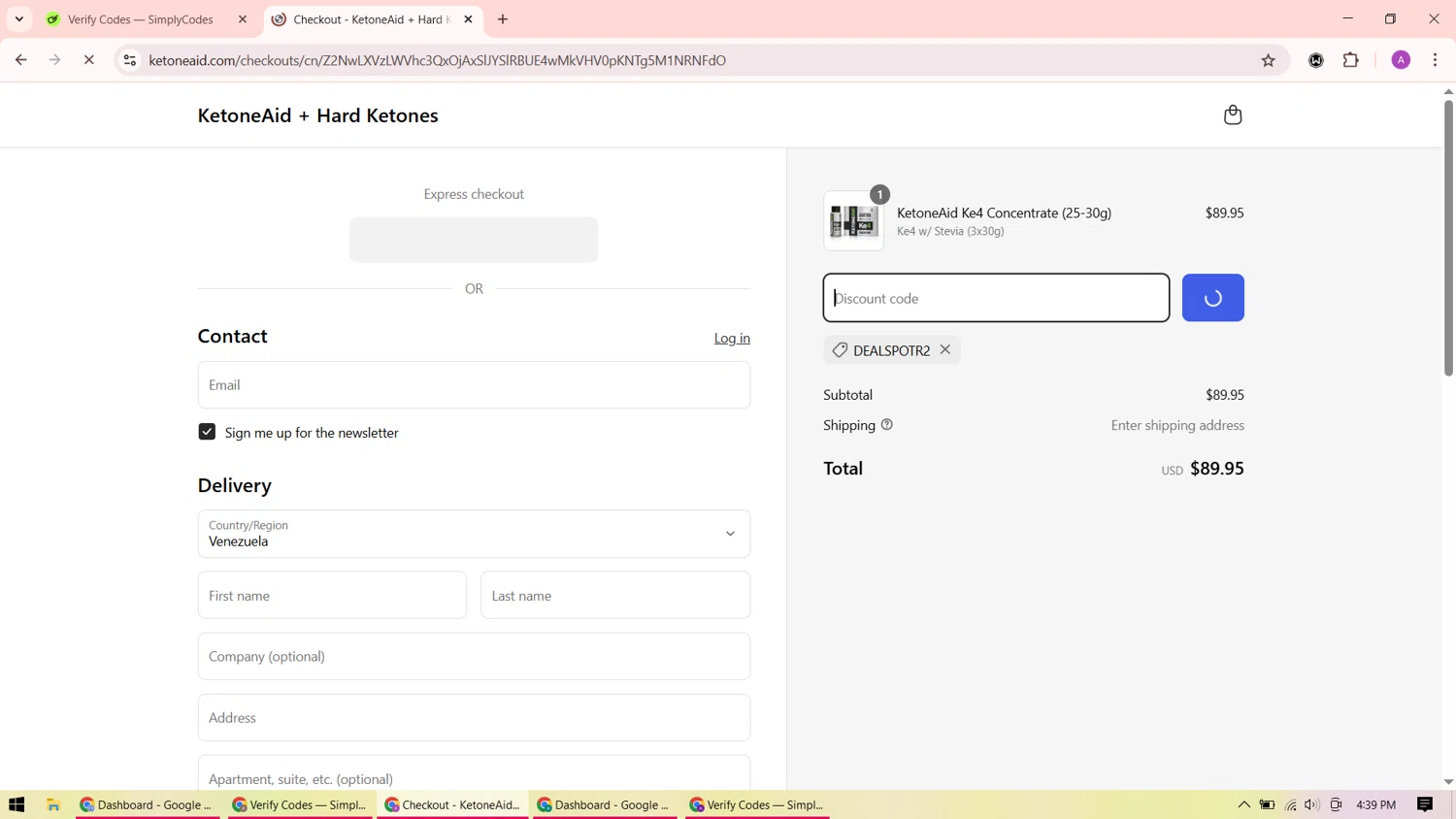 KetoneAid discount code screenshot showing code DEALSPOTR2 applied at KetoneAid checkout page. Uploaded by SimplyCodes community member ShrewdMaverick9198 on Apr 15, 2025
