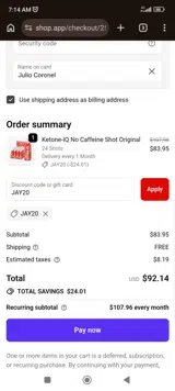 JAY20 coupon verification screenshot