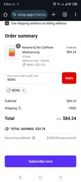 BENG coupon verification screenshot