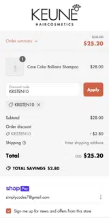 Keune coupon verification screenshot
