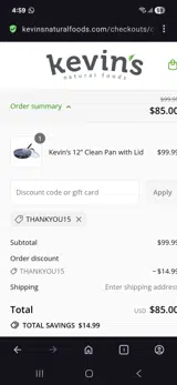 Kevin's Natural Foods coupon verification screenshot