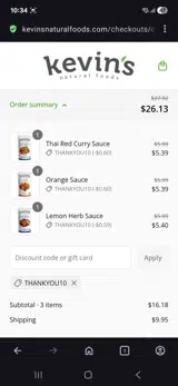 Kevin's Natural Foods coupon verification screenshot