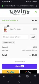 Kevin's Natural Foods coupon verification screenshot