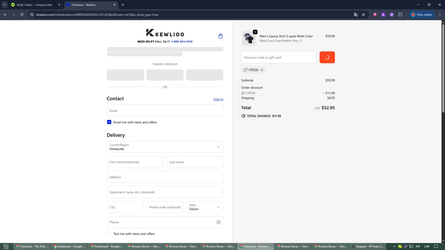 Kewlioo discount code screenshot showing code CPD20 applied at Kewlioo checkout page. Uploaded by SimplyCodes community member Joseph_Davis on Oct 2, 2025