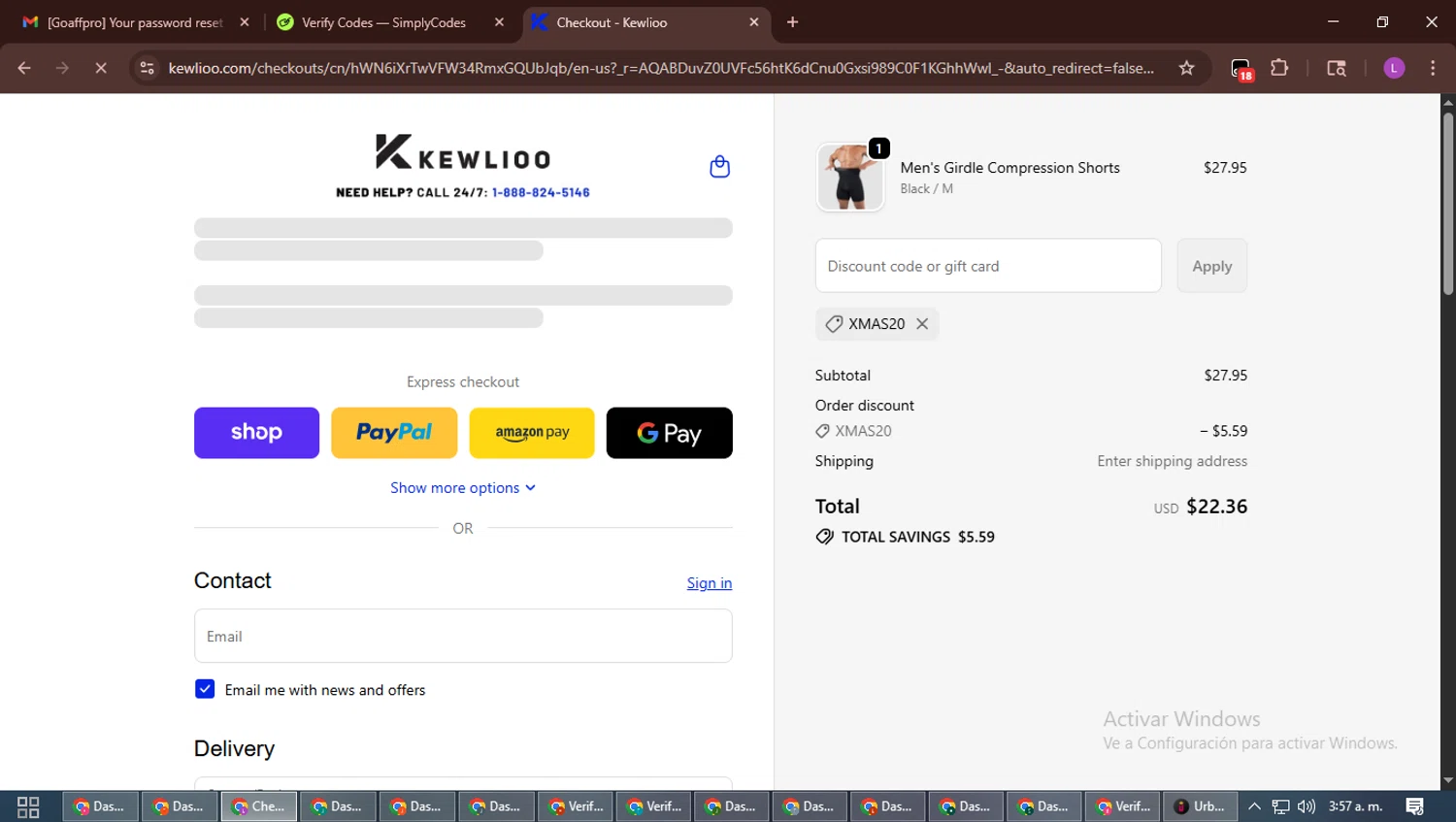 Kewlioo discount code screenshot showing code XMAS20 applied at Kewlioo checkout page. Uploaded by SimplyCodes community member RewardScout5160 on Dec 22, 2025