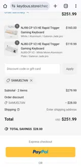 SAMUELTAN coupon verification screenshot