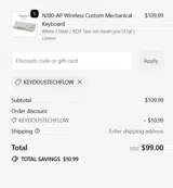 KEYDOUSTECHFLOW coupon verification screenshot