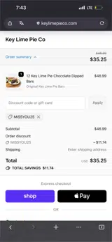 MISSYOU25 coupon verification screenshot