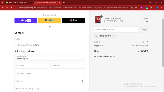 Key Publishing checkout page showing Key Publishing discount code box | Screenshot taken by SimplyCodes community member on Mar 1, 2025