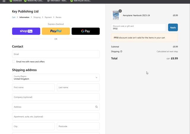 Key Publishing checkout page showing Key Publishing discount code box | Screenshot taken by SimplyCodes community member on Mar 30, 2025
