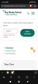 Key Realty School coupon verification screenshot