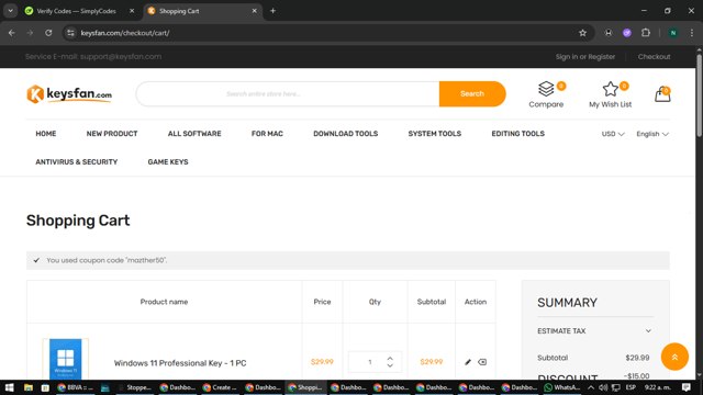 Keysfan checkout page showing Keysfan discount code box | Screenshot taken by SimplyCodes community member on Sep 1, 2025