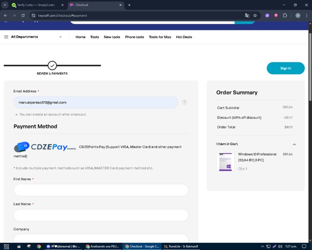 Keysoff checkout page showing Keysoff discount code box | Screenshot taken by SimplyCodes community member on Aug 16, 2025