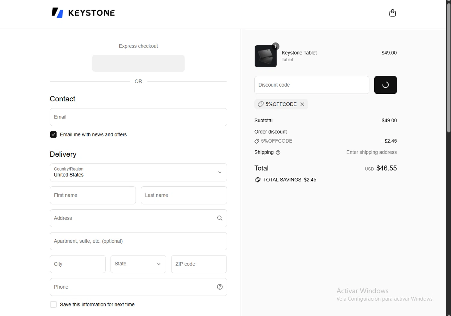 Keyst.one promo code screenshot showing code 5%OFFCODE applied at Keyst.one checkout page. Uploaded by SimplyCodes community member RewardMaven959 on Aug 4, 2025