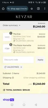 VALENTINES coupon verification screenshot