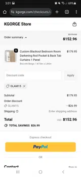 GLAM15 coupon verification screenshot