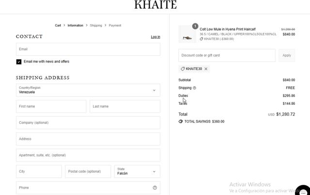 KHAITE checkout page showing KHAITE discount code box | Screenshot taken by SimplyCodes community member on Sep 1, 2025