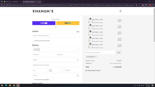 Khanum's checkout page showing Khanum's discount code box | Screenshot taken by SimplyCodes community member on Jan 21, 2025