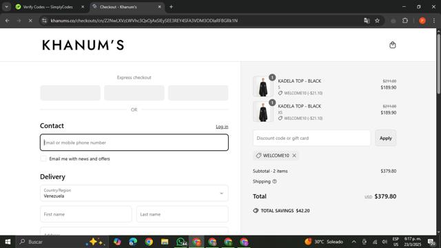 Khanum's checkout page showing Khanum's discount code box | Screenshot taken by SimplyCodes community member on Mar 23, 2025