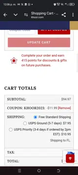 KHOOR coupon verification screenshot