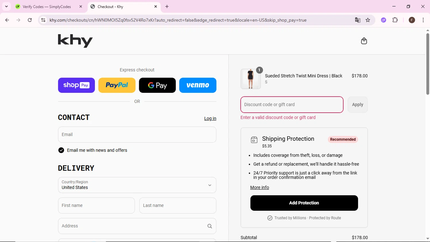 Khy discount code screenshot showing code khyarchive2025 applied at Khy checkout page. Uploaded by SimplyCodes community member BargainShopper1802 on Jul 7, 2025