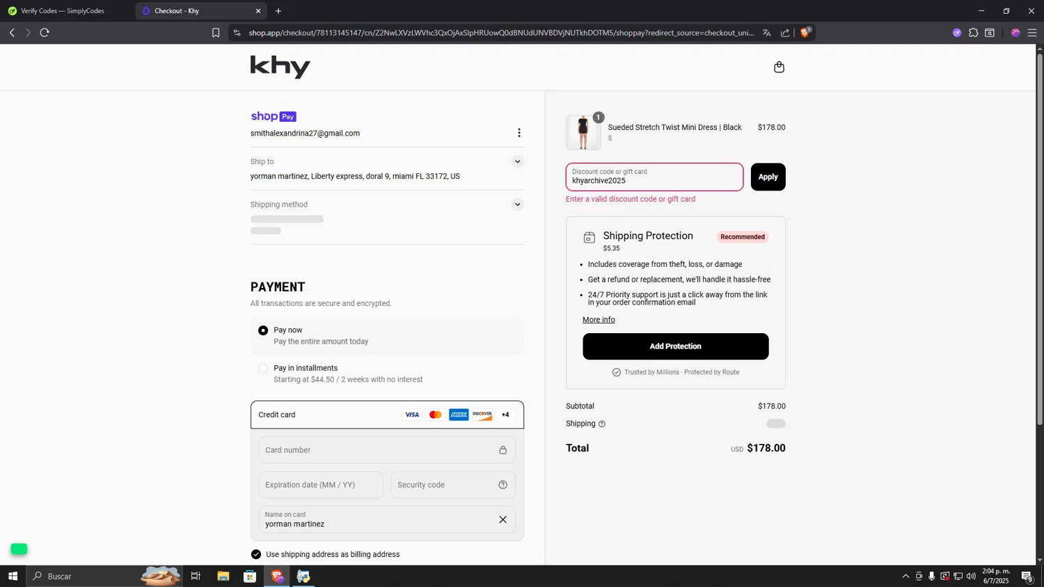 Khy discount code screenshot showing code khyarchive2025 applied at Khy checkout page. Uploaded by SimplyCodes community member MRYORMAN on Jul 6, 2025