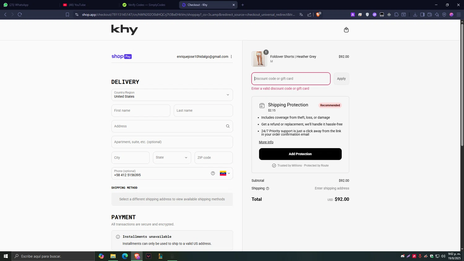 Khy discount code screenshot showing code KHYARCHIVE applied at Khy checkout page. Uploaded by SimplyCodes community member Tragedy on Aug 20, 2025