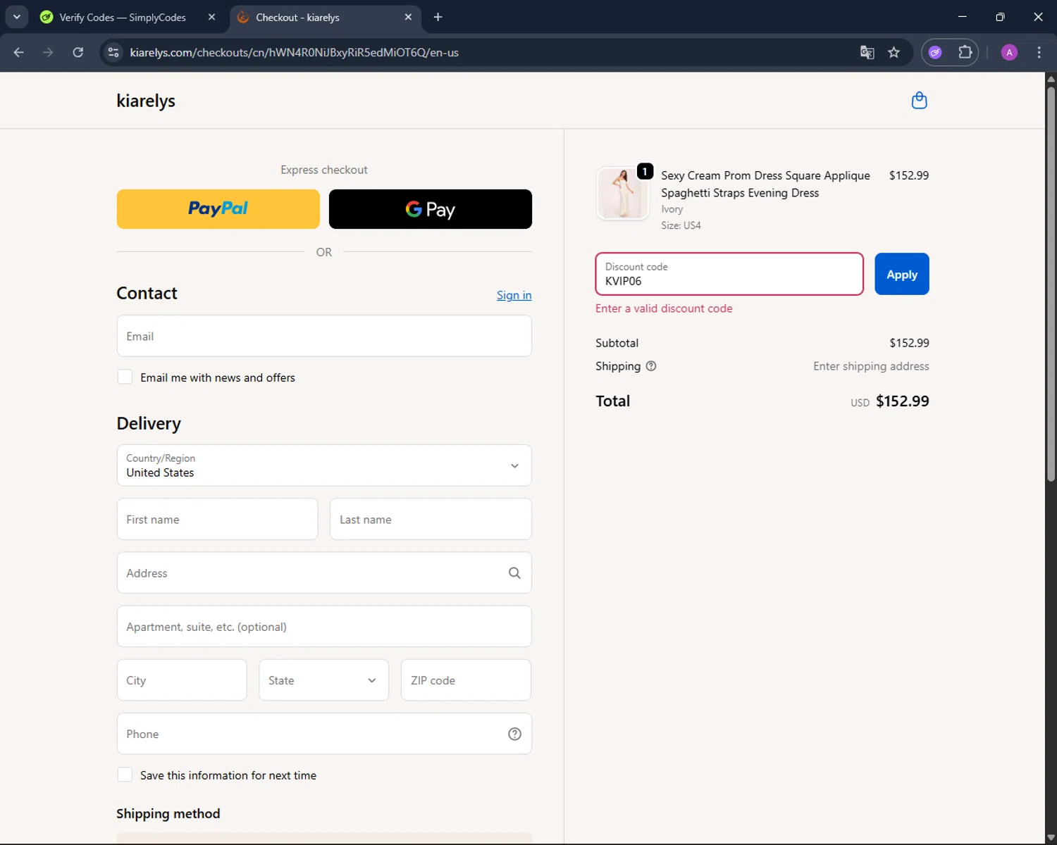 kiarelys promo code screenshot showing code KVIP06 applied at kiarelys checkout page. Uploaded by SimplyCodes community member AV2ACG on Oct 23, 2025