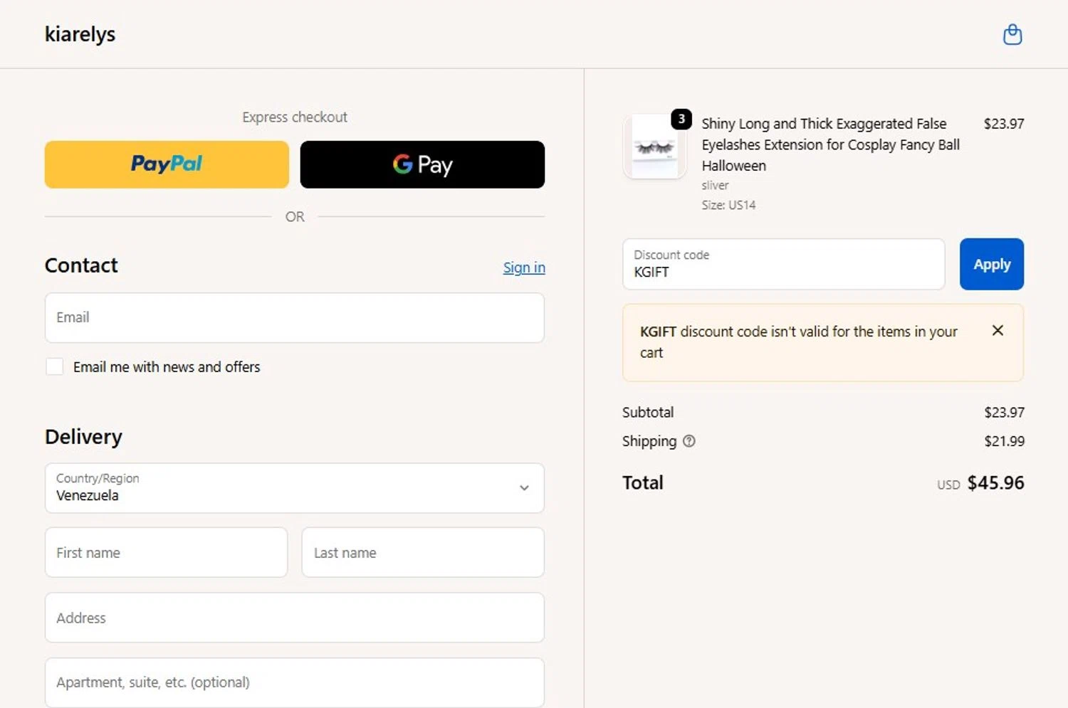 kiarelys promo code screenshot showing code KGIFT applied at kiarelys checkout page. Uploaded by SimplyCodes community member tumdre on Dec 5, 2025