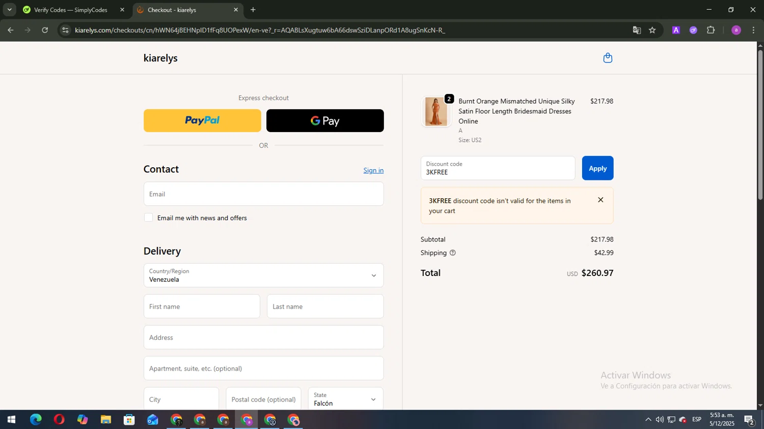 kiarelys promo code screenshot showing code 3KFREE applied at kiarelys checkout page. Uploaded by SimplyCodes community member BukayoSaka on Dec 5, 2025